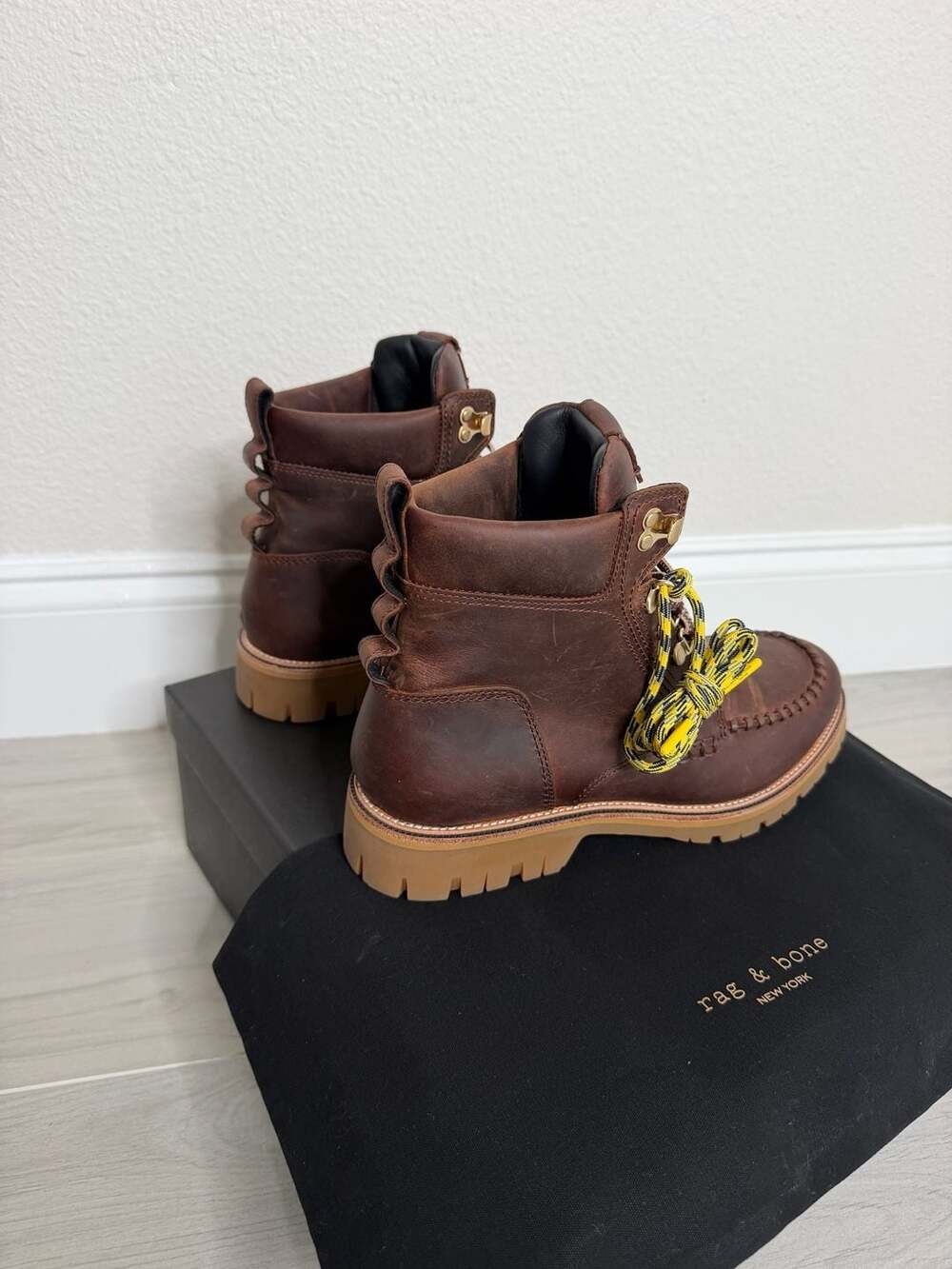 Rag & Bone Cameron Lace Up Boots Mocha Brown Leather Waterproof Lug Sole Size 10 - Picture 8 of 9